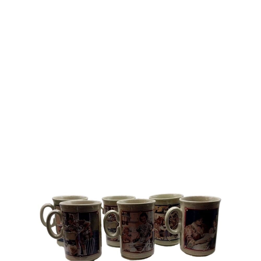 Set of 6 Vtg Watkins Almanac Retro Stoneware Mugs